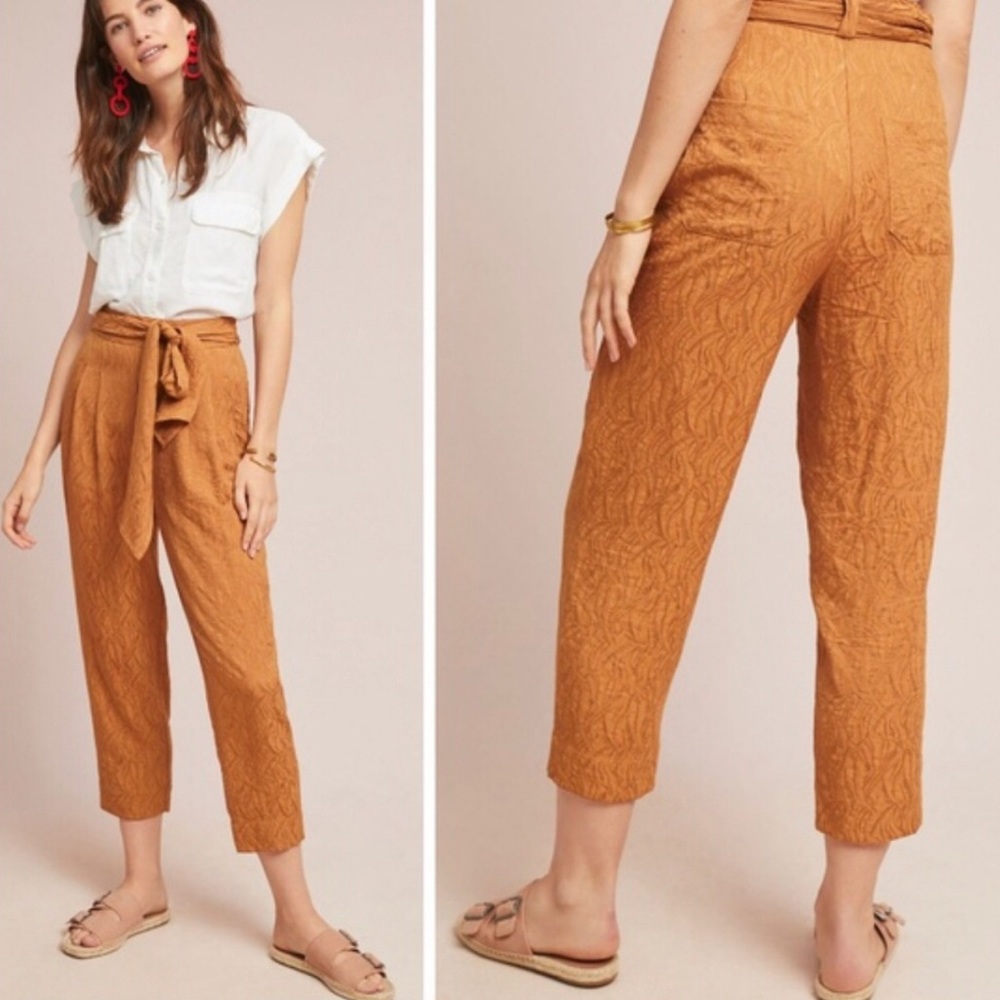 Textured Tie-Waist Cropped Pants in Rust